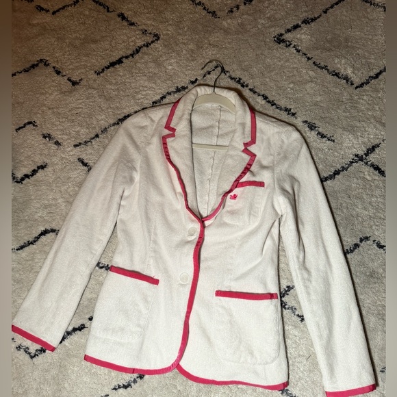 Bask- Baskpoolside - white & pink jacket - Women's White & pink Toweling Blazer - Picture 11 of 12